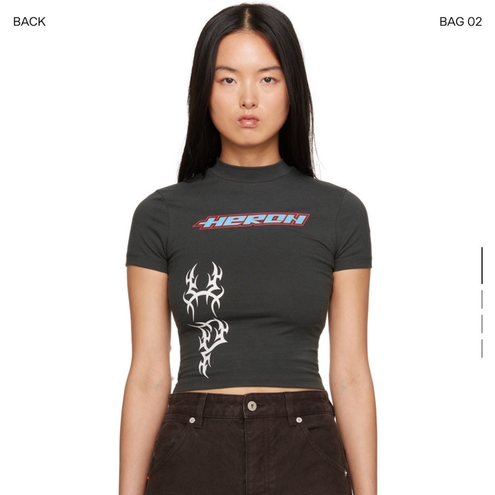 Heron Preston Black Graphic Short-Sleeve Crop Top with White Tribal Detail